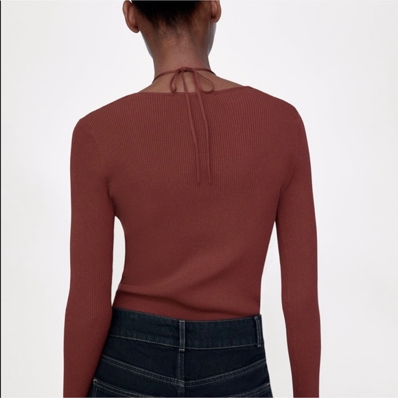 - ZARA Tied Knit Sweater Terracotta - Picture 4 of 5